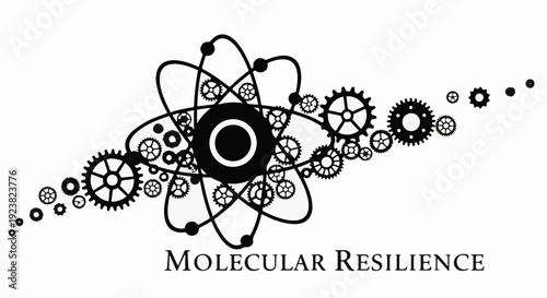 Abstract molecular structure integrated with intricate gears, symbolizing scientific innovation and mechanical precision.