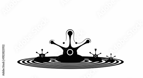 Abstract black ink splash with ripples on white background