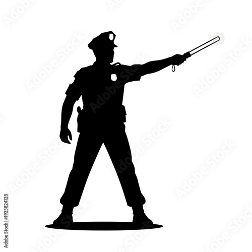 Silhouette of a police officer directing traffic with a baton