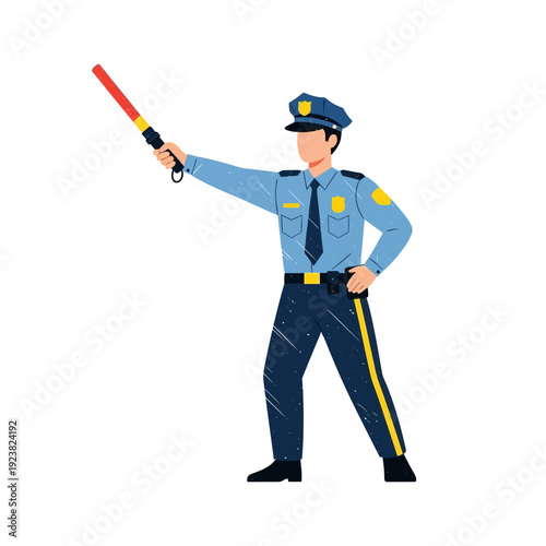 Police Officer Directing Traffic with Stop Stick