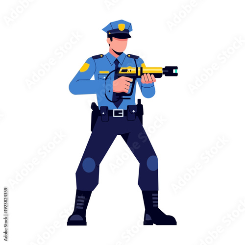 Police officer with taser gun standing