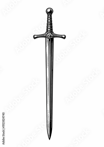 Ornate Medieval Longsword Engraving – Knight Sword Illustration for LARP and Reenactment Design