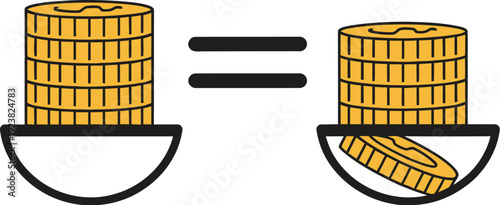 Scales show unequal value between two stacks of gold coins illustration.