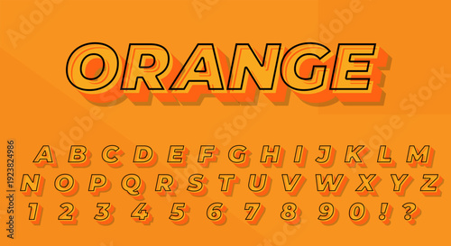 Orange Retro 3D Font - Layered Vintage Alphabet with Black Outline