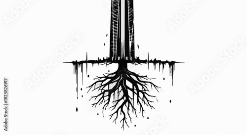 Intricate tree roots and trunks symbolizing growth and connection