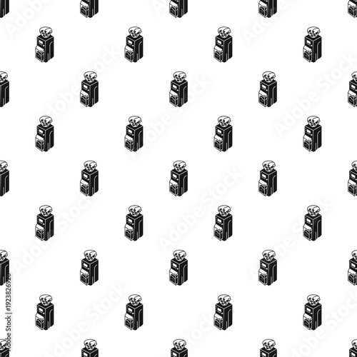 Vending machine with a skull top repeating in a vertical black and white seamless pattern