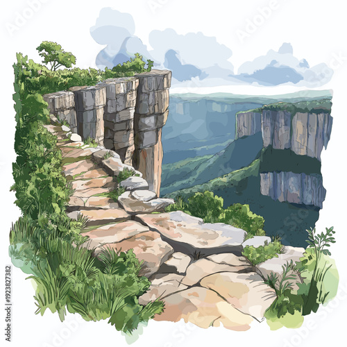 Chapada dos Veadeiros National Park. Chapada dos Veadeiros National Park hand drawn watercolor illustration