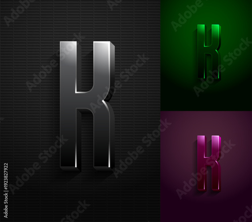 3d dark letter K, condensed gloomy alphabet, vector illustration 10eps.