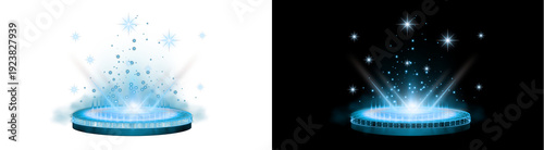 Tableau sur toile PNG image of Glowing blue holographic projection platform emitting vibrant light