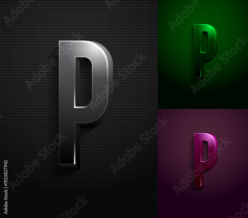 3d dark letter P, condensed gloomy alphabet, vector illustration 10eps.