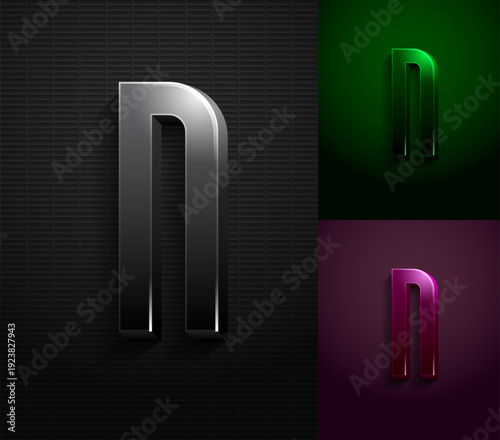 3d dark letter N, condensed gloomy alphabet, vector illustration 10eps.