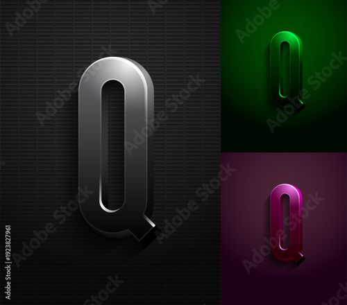 3d dark letter Q, condensed gloomy alphabet, vector illustration 10eps.
