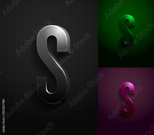 3d dark letter S, condensed gloomy alphabet, vector illustration 10eps.