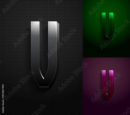 3d dark letter V, condensed gloomy alphabet, vector illustration 10eps.