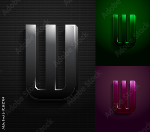 3d dark letter W, condensed gloomy alphabet, vector illustration 10eps.