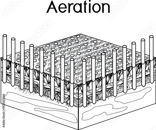 Black and white lawn aeration diagram.
