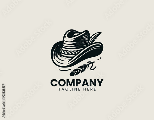 Cowboy hat with feather and rope band in clean modern vector illustration style