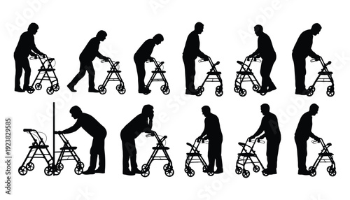 Woman with walker silhouette set for accessibility and inclusion