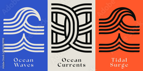 USA, US, U.S, United States - Ocean Wave Illustration Set: Modern Ocean Waves, Currents & Tidal Surge Graphics for Coastal, Nature, and Abstract Design Projects
