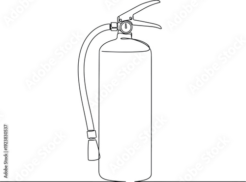 Fire extinguisher with hose and nozzle on white background for safety and emergency concept