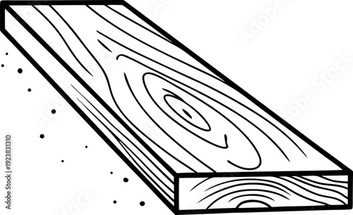 Wood plank with natural grain texture, isolated single wooden board illustration for construction and carpentry