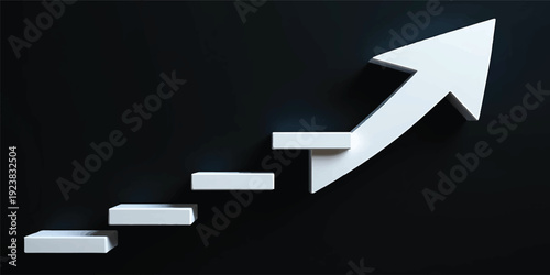 A 3d blue arrow on a black background serves as a digital icon and business symbol for growth, showing a clear direction toward market success and upward progress in this vector illustration