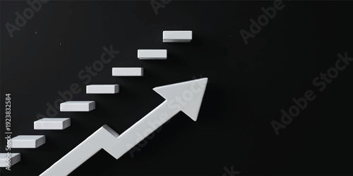 A 3d render of a red arrow pointing up on a black background as a business symbol of success, growth, and leadership direction