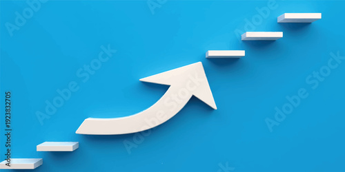 3D blue arrow pointing up on a white background as a business symbol for growth, success, and leadership progress