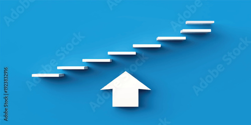 A 3d illustration of a blue arrow pointing up on a white background representing a business symbol for growth, success, and leadership in real estate finance and home progress