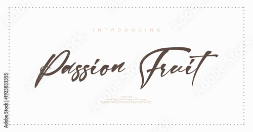 Passion Fruit, Abstract Script Fashion font alphabet. Minimal modern urban fonts for logo, brand etc. Typography typeface uppercase lowercase and number. vector illustration
