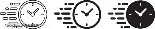 Set of three minimalist clock icons representing different time concepts and urgency in simple line art style for user interface design and web applications.