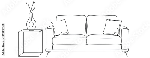 Modern living room interior with sofa side table and vase on white background minimalist home decor concept