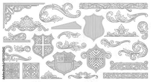 Victorian Engraved Flourishes and Vintage Certificate Vector Borders