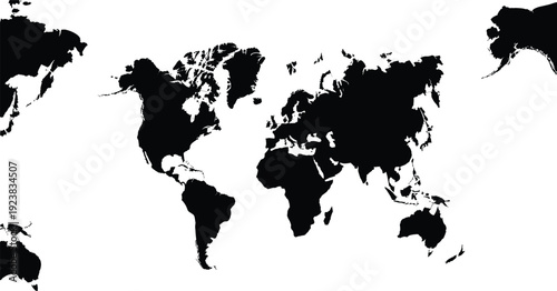 Black World Map Silhouette Vector Showing Global Continents Geography Travel Navigation Atlas Minimal Modern Design Illustration Collection
