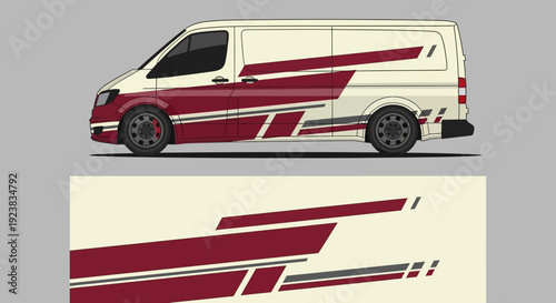 White delivery van with red racing stripes illustration for transportation design and branding assets.