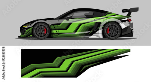 Green and Black Race Car Side Profile with Striking Graphics.