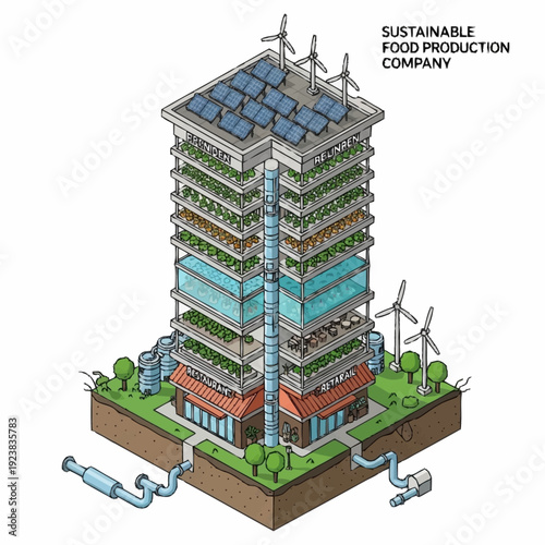 Sustainable Vertical Farm Building with Renewable Energy.