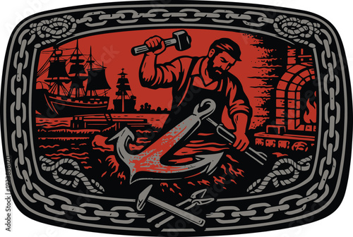 Anchor Smith Naval Forge Vintage Belt Buckle Vector