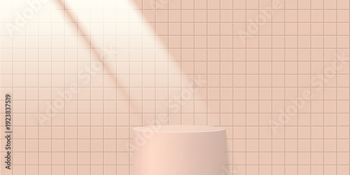 Podium of Serenity: A minimalist studio backdrop showcases a sleek, cylindrical podium, bathed in soft, inviting light. Featuring the perfect minimalist concept.