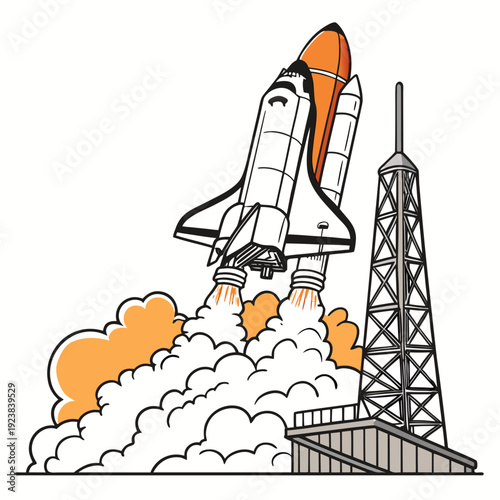 Space Shuttle Liftoff from Launchpad rocket clouds