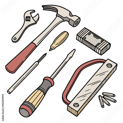 Cartoon style tools for construction and repair wrench