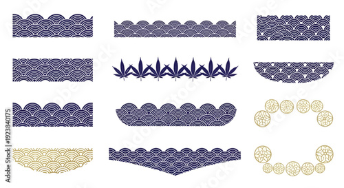 Traditional Japanese Wagara Patterns and Elegant Vector Borders