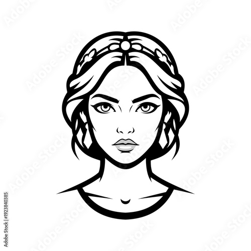 Queen logo design vector illustration in black and white silhouette style