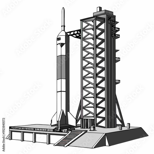 Rocket on launchpad with tower space