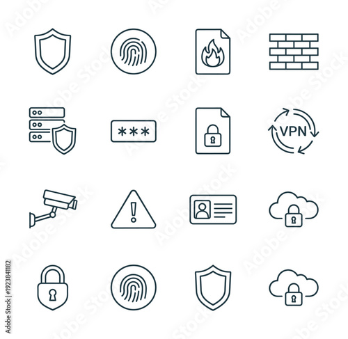 Collection of security and protection icons for digital and physical safety concepts