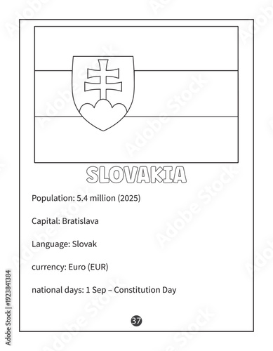 Slovakia National Flag Coloring Page with Country Information and Facts