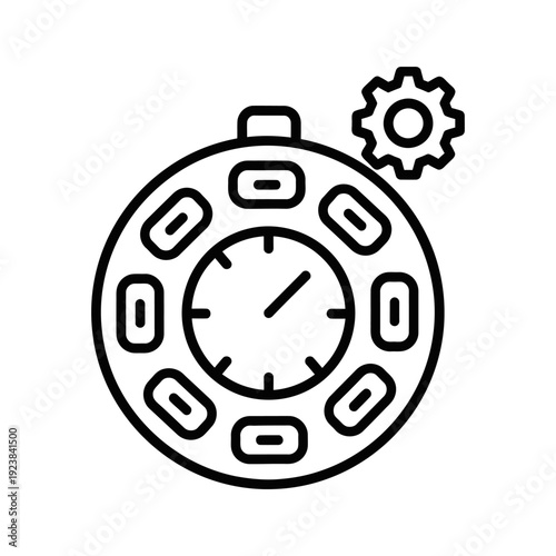 Minimalist vector illustration of a stopwatch with gear, symbolizing time management and productivity in a clean flat design style.