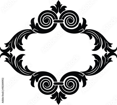 Elaborate vintage frame with swirling filigree and scrollwork detailed baroque border for elegant invitations and ornate graphic design projects.