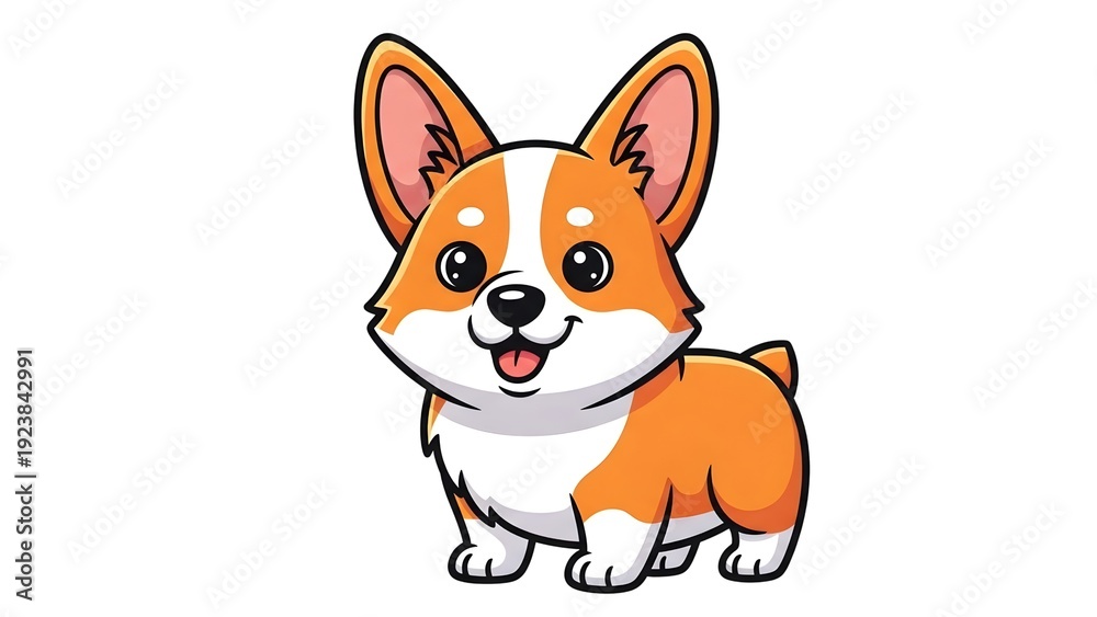 Obraz premium A cute cartoon corgi dog with a happy expression on transparent background