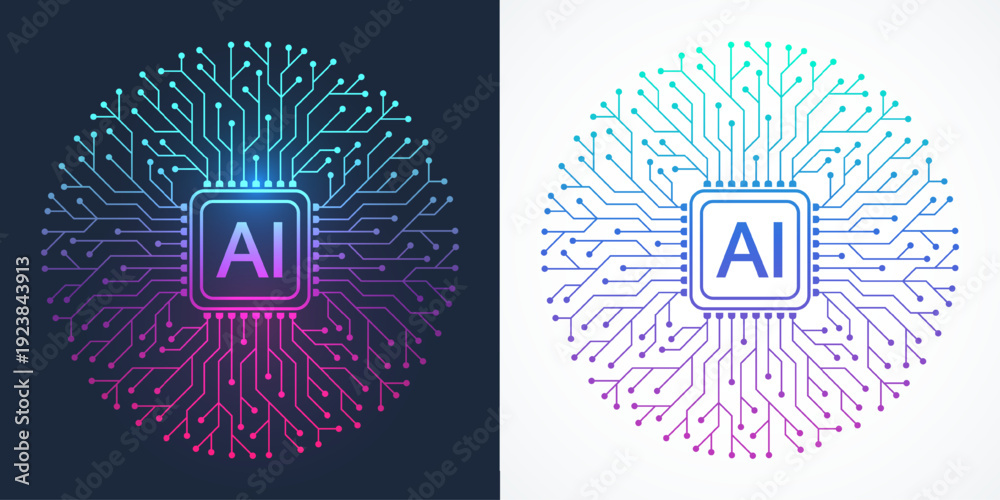 © BAIVECTOR - Modern handmade vector icon, sign, logo circuit line style in the Artificial intelligence concept. Set AI processor icon flat design. Motherboard digital chip AI. © BAIVECTOR - Modern handmade vector icon, sign, logo circuit line style in the Artificial intelligence concept. Set AI processor icon flat design. Motherboard digital chip AI.